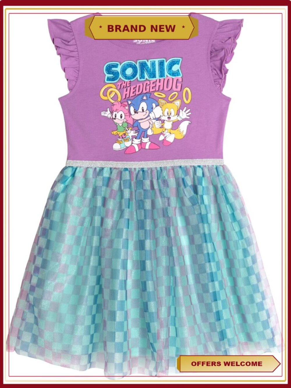 Sonic The Hedgehog Tulle Tutu Pleated Dress Toddler Girls Size 7-8